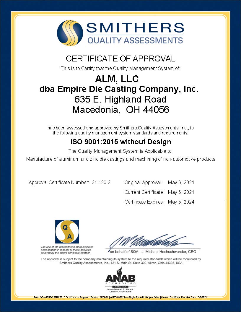ALM LLC dba Empire Die Casting Company Inc - Final ISO